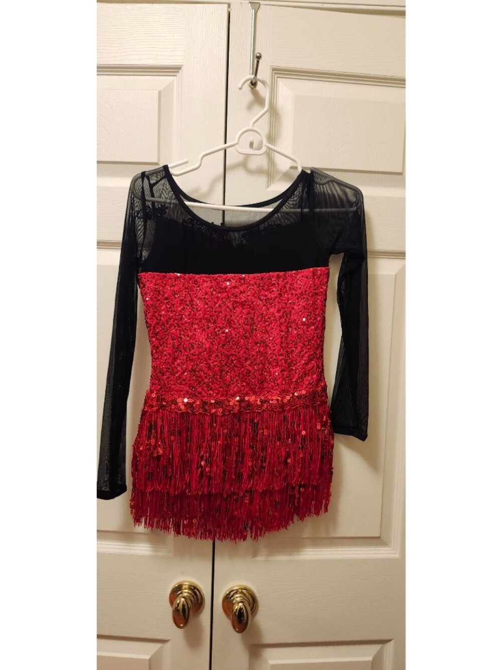 Weissman Stray Cat Strut 11188 Red Black Sequin Fringe Dance Costume Size XLC